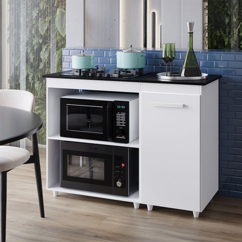 Balcão Cooktop Sara 115cm para Cozinha Espaço Microondas Armário Cor:branco;tamanho:5 Bocas