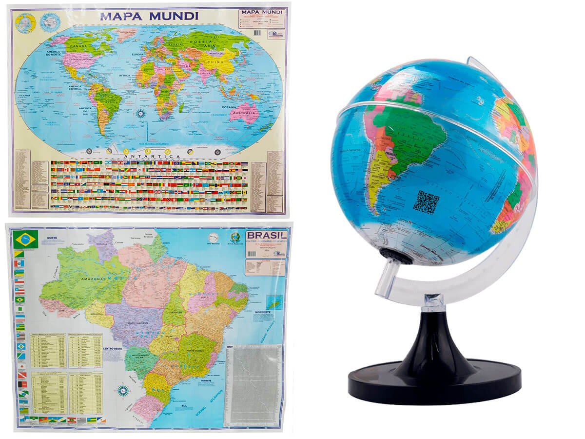 Kit Globo Terrestre Cm Profissional Mapa Mundi Mapa Do Brasil X Cm Atualizado Escolar