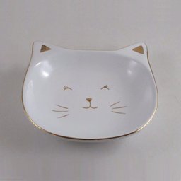 Mini Prato Gato Cerâmica Decorativo Branco/Dourado 16CM 8700 - 1