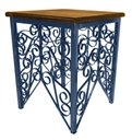Ver imagem 2 de Banquinho De Ferro para Sala Varanda Moderno Madeira de Demolição - Azul Royal