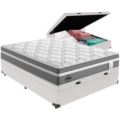 Cama Box Baú Branco e Colchão Berlim Molas Ensacadas Casal Probel