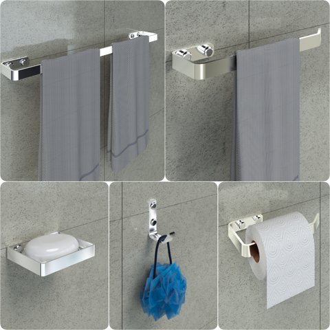 Kit Acessórios Para Banheiro 5 Peças Cromado Suportes Lavabo