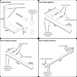 Kit Acessórios Para Banheiro 5 Peças Cromado Suportes Lavabo - 6 Kit Acessórios Para Banheiro 5 Peças Cromado Suportes Lavabo - 6