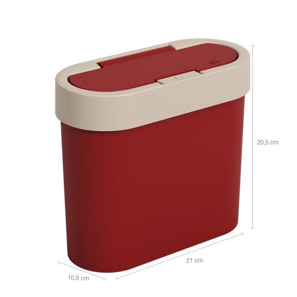 Lixeira Flat Automática De Bancada Pequena Para Cozinha 2,8L Vermelha - 2