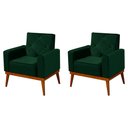 Ver imagem 1 de Kit 2 Poltronas Decorativa Florença Pés em Madeira Maciça Estofado Veludo - Verde