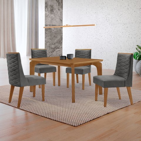 Mesa de Jantar Liz 120cm Mdf Canto Copo e com 4 Cadeiras Safira