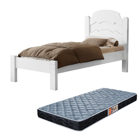 Cama de Solteiro Iris Branco Resistente de Mdf com Colchão D20