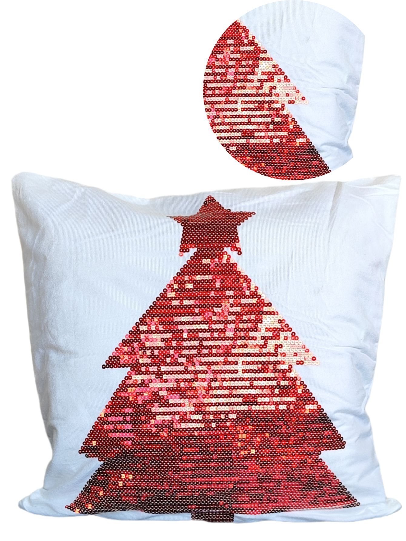 Capa de Almofada Natalina Àrvore de Natal Paetê 45x45:vermelho - 3