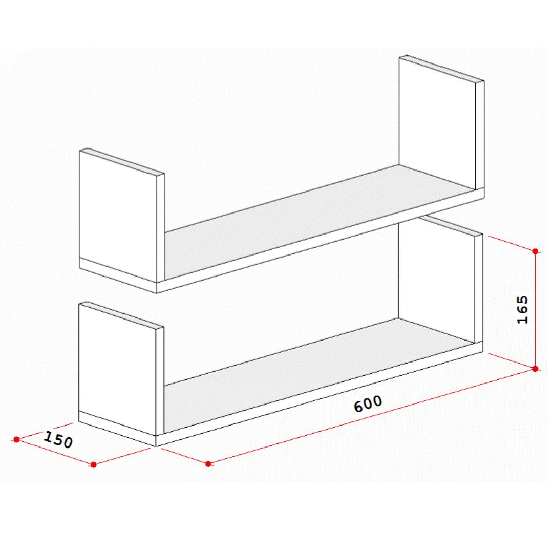 Par de Prateleiras Aba U P15cm Minimalista Preto Mdf Organizador Banheiro Lavanderia - 2