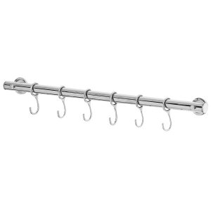 Suporte Em Barra Para Utensilios 40cm Com 6 Ganchos Aço Cromado