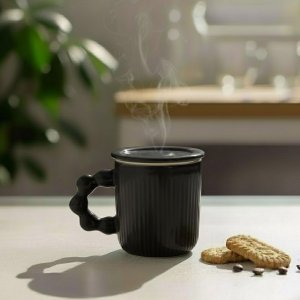 Caneca com Tampa/| Design Moderno para Café & Chá:preto