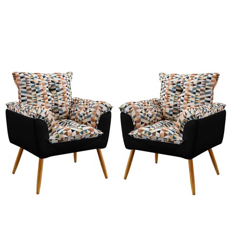 Kit 2 Poltronas Beta Suede Estampado Laranja com Preto Aradecor
