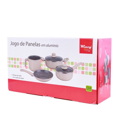 Jogo De Panelas Aço Inox Com Revestimento Cerâmico Bege 4 Peças