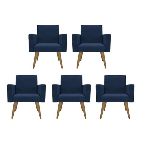 Kit 5 Poltronas: Elegância e Glamur Absolutos no Salão Azul-marinho