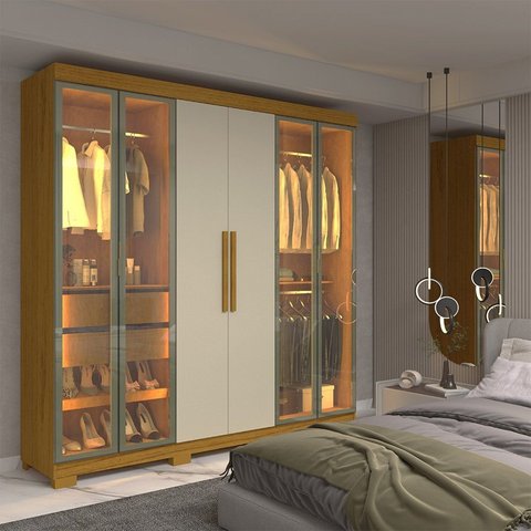Guarda-Roupa Casal com 6 Portas com 4 Portas Reflecta com Pés com LED 100% MDF Império