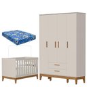 Ver imagem 1 de Guarda Roupa Infantil 4 Portas com Berço Americano Flip Areia Acetinado com Colchão - Reller
