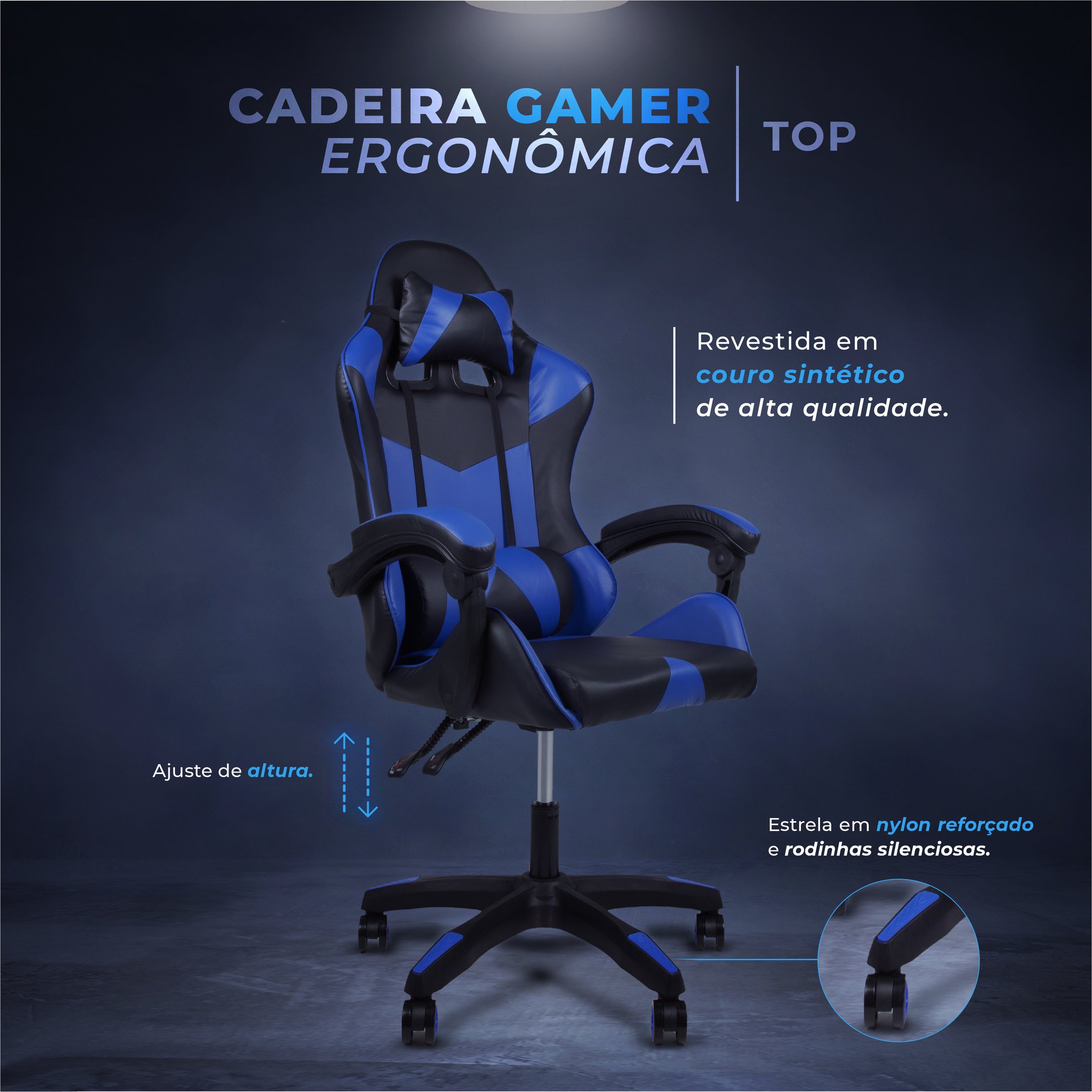 Cadeira Gamer Ergonômica Top para Escritório Preto - 6