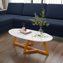 Mesa de Centro Classic Oval Tebarrot Branco Pés Nature Madeira - 2
