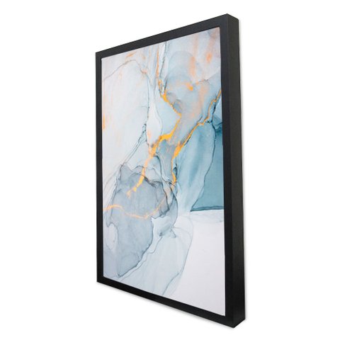 Quadro Decorativo Abstrato Mármore Azul Suave em Moldura Caixa TaColado Moldura Caixa 3cm Preta sem 
