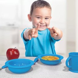 Copo Prato Talheres Infantil Silicone Azul Criança Kids Carrinhos - 4