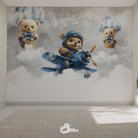 Papel de Parede Painel Bebê Ursinho Aviador