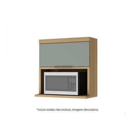 Armário Aéreo Cozinha Modulado Marquesa c/ 1 Porta c/ nicho para Microondas 80cm Nature/Verde -
