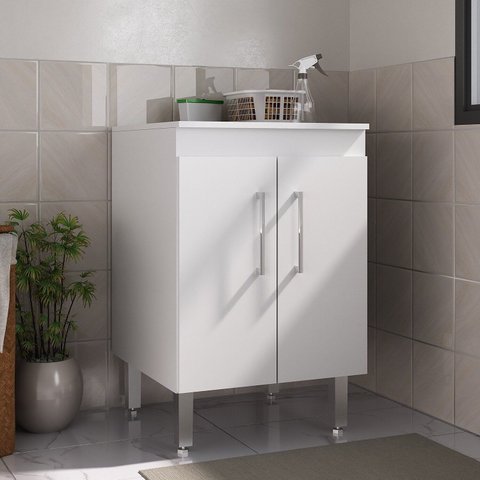 Armário Lavanderia 85cm 2 Portas Branco
