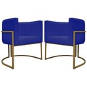 Ver imagem 2 de Kit 2 Poltronas Decorativas Recepção Luna Tecido Sintético Base de Ferro Dourada Azul Royal