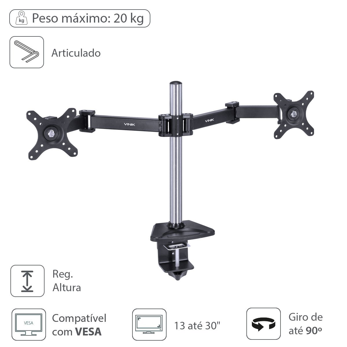 Suporte Para 2 Monitores 13 - 30" Vesa 100x100 - S2m310d - 1