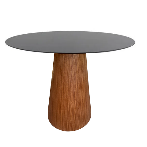 Mesa de Jantar Cone 100cm Base Madeira Natural Mogno e Tampo Laqueado - Preto