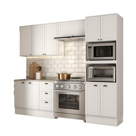 Armário de Cozinha Completa com Balcão Milla Charm Prime Carraro Branco