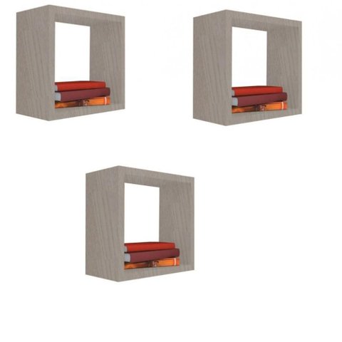 Kit Nicho Decorativo F031 20x20x15cm Quadrado MDF Amadeirado