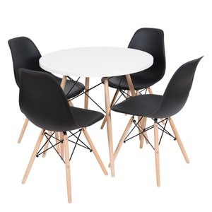 CONJUNTO MESA EAMES BRANCA 90CM E 4 CADEIRAS EAMES PP PRETA