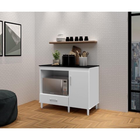 Balcão / Bancada Class com Nicho para Forno ou Microondas 1 Gaveta + 1 Porta Cor Branco Ja