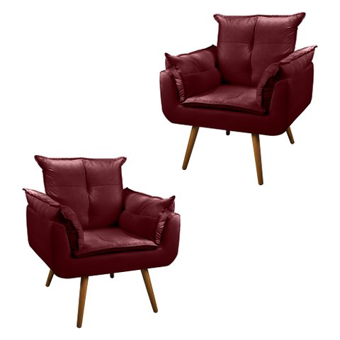 Kit 2 Poltronas Decorativa Opala Pés Palito - Veludo Bordô