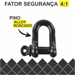 Manilha 5/8 Reta Pino Roscado Alloy Preta Reboque , Elevacao de Carga Amarracao - 3