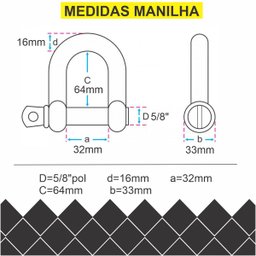 Manilha 5/8 Reta Pino Roscado Alloy Preta Reboque , Elevacao de Carga Amarracao - 4