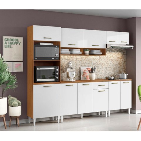 Jogo de Cozinha Atena Completo 249cm - Cinamomo/Branco Aramóveis