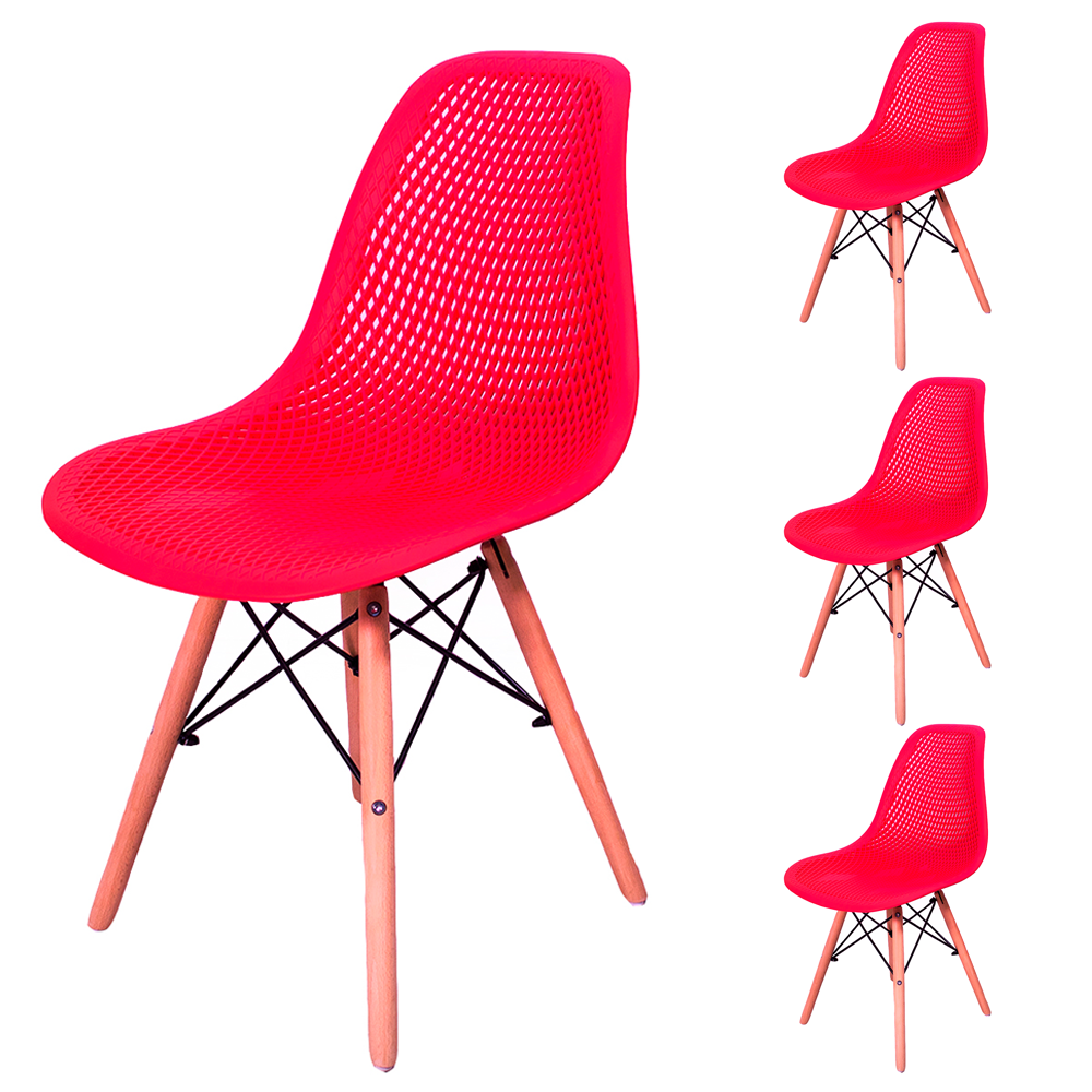 Kit 4 Cadeiras Design Charles Eames Eiffel Furadinha Cor:Vermelha - 1