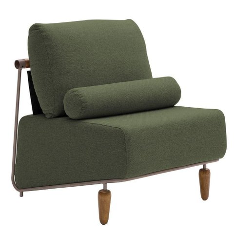 Poltrona Decorativa Aurea Base Aço Champagne Linho Verde - Nexta Casa