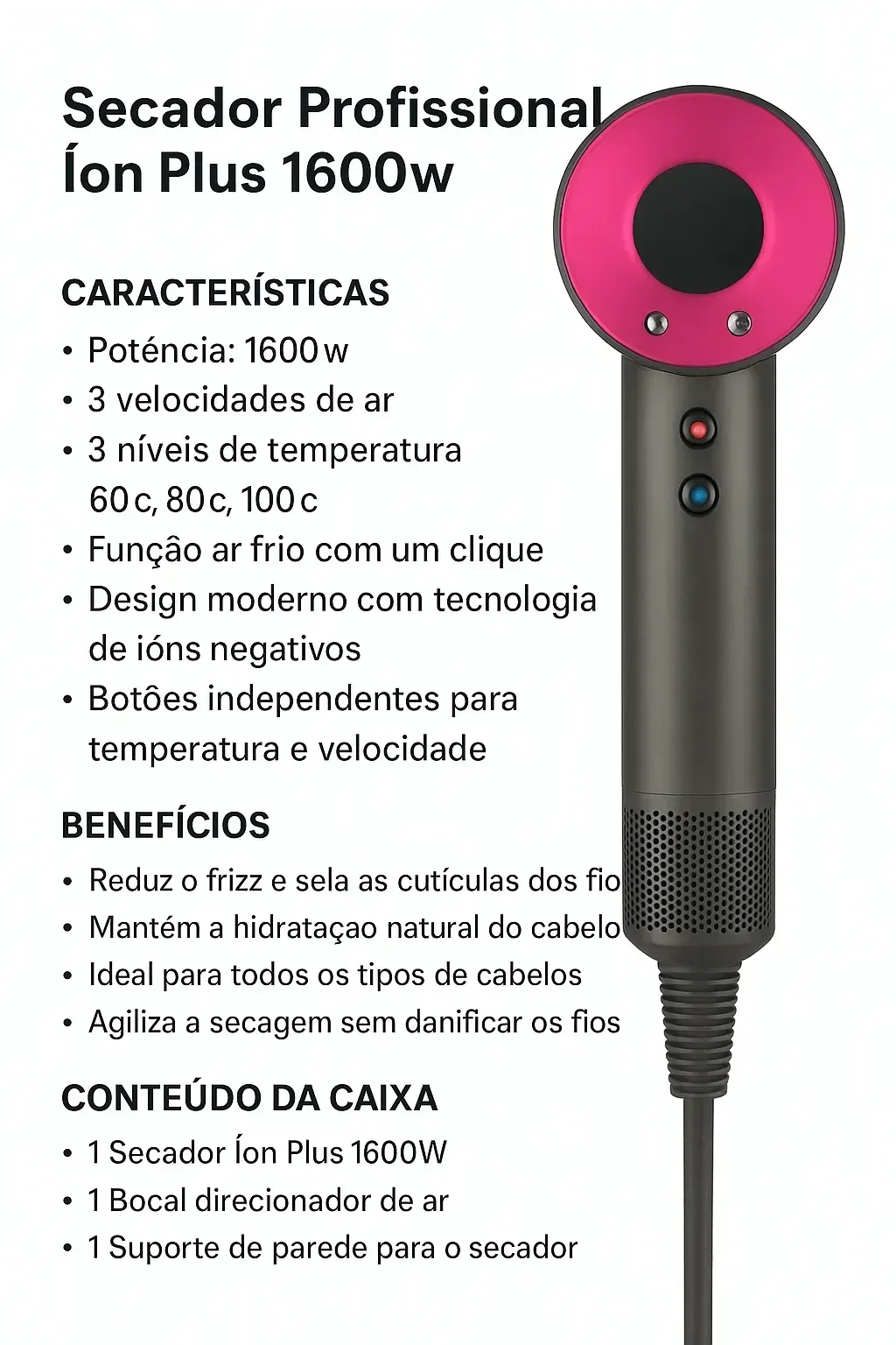 Secador Profissional Íon Plus 1600w - 4