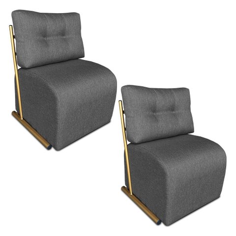 Kit 2 Poltronas Luxo Aurora Linho Base de Ferro Dourado - Pallazio