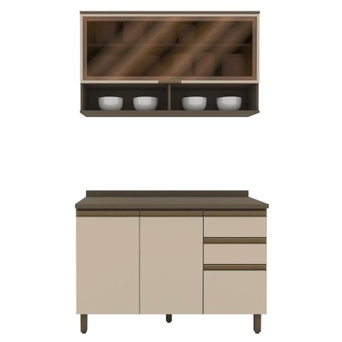 Cozinha Modulada Connect 2 Peças com Aéreo Basculante e Balcão 120cm Duna/cristal - Móveis Henn