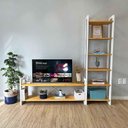 Ver imagem 4 de Rack TV Linea 141.5cm Madeira Pinus com Estante 6 Prateleiras Nozes e Branco Artfactory Design