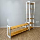Ver imagem 2 de Rack TV Linea 141.5cm Madeira Pinus com Estante 6 Prateleiras Nozes e Branco Artfactory Design