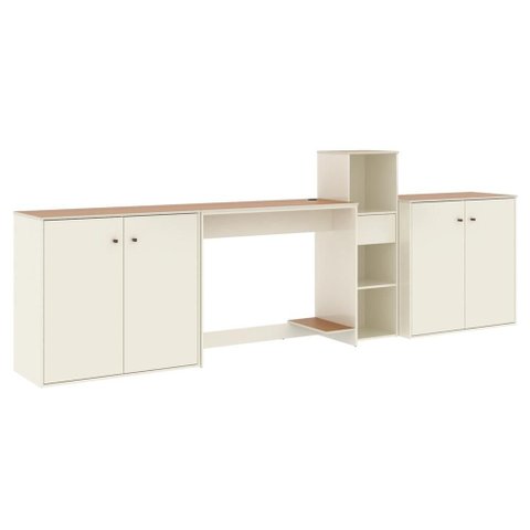 Conjunto de Escritório 4 Peças Noruega Office Mesa Livreiro e 2 Aparadores Buffet - Via Nossa -