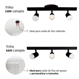 Trilho Eletrificado 3 Spot Led Gu10 Mr16 Canopla Tampa Cor:preto - 5