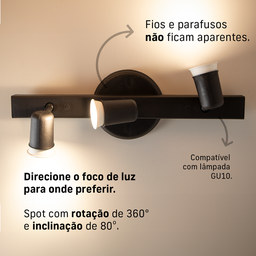 Trilho Eletrificado 3 Spot Led Gu10 Mr16 Canopla Tampa Cor:preto - 4