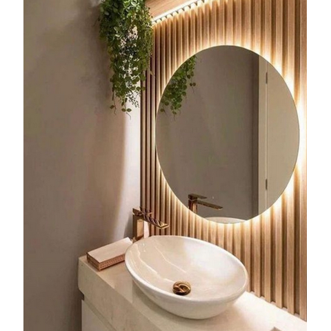 Espelho Orgânico Decorativo Lapidado com Led 90x90 Cm E08 para Sala, Quarto, Banheiro, 3000k 220v