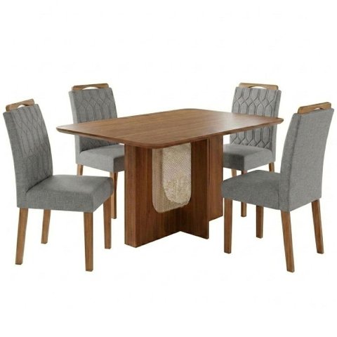 Mesa de Jantar Louise Mdf com 4 Cadeiras Estofadas Linho Grafite Molci